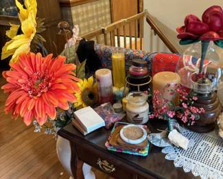 Candles and flowers.