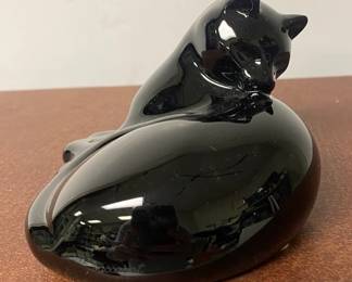 Baccarat France Black Glass Cat