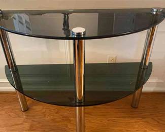 Chrome And Smoked Glass TwoTiered Demilune Table