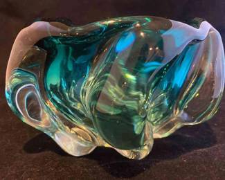 Vtg Green Art Glass Bowl