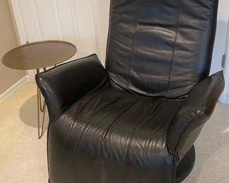 Leather Recliner And Brass Colored Side Table by Miniforms