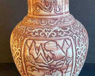 19 Carved Ceramic Asian Vase