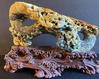 Carved Raw Soap Stone Sculpture with Dragons