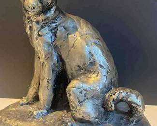 Cast Metal Dog Sculpture Signed