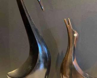 Vintage Wood Carved Mother Baby SwansCranes