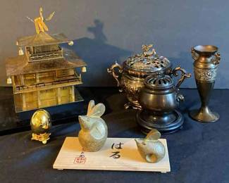 Japanese Metal Tea House Model Metal Incense Burner Golden Egg