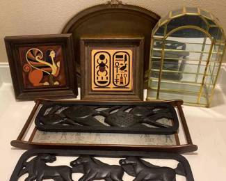 Egyptian Art Brass Tray Glass Display Box and More