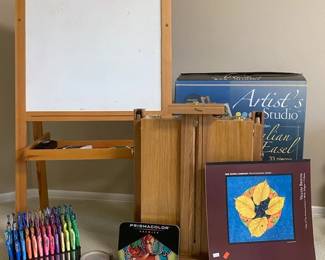 Artists Studio Italian Easel Prismacolor Colored Pencils And Set Of Gel Pens