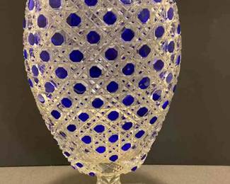 Cobalt Blue Cut Crystal Footed Vase