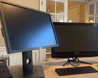 Dell and Lenovo Computer Monitors Keyboard