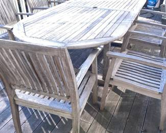 Teak patio table w/6 teak armchairs