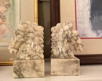 Art Deco Pair of Alabaster Bookends Horses Library 