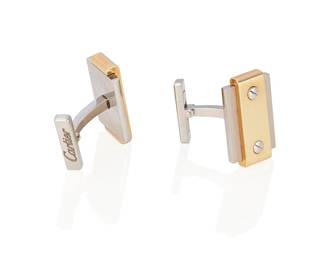 13
A Pair Of 'Santos' Gold And Stainless Steel Cufflinks, Cartier
Designed with the Cartier 'Santos' motif in 18K gold and stainless steel, signed Cartier.
2 pieces
17.7 grams
3/4" H x 1/2" W
Estimate: $600 - $800