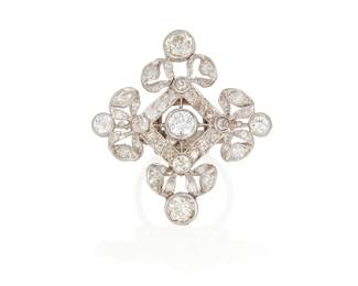 187
Diamond And Platinum Ring
The ring is set with 46 old European-cut diamonds weighing approximately 3.86 carats, in platinum, with a 14K white gold shank.
11.02 grams
Size: 5.25
Estimate: $1,500 - $2,000