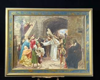 Frank Schlitzer incredibly detailed watercolor painting of Christ carrying the cross on the way to Calvary