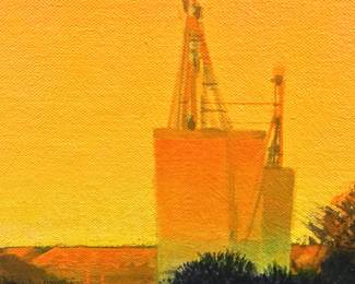 Ed Pointer Kansas regionalist, Wichita resident original painting Oil rig operations