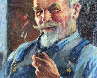 Detail: CA Charles Hotvedt original character portrait. Oil on canvas. Signed