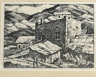 Original Birger Sandzen Southwest town signed