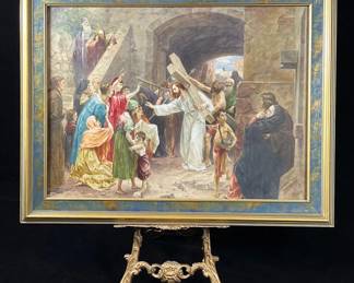 Frank Schlitzer incredibly detailed watercolor painting of Christ carrying the cross on the way to Calvary