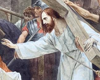 Detail: Frank Schlitzer incredibly detailed watercolor painting of Christ carrying the cross on the way to Calvary