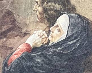 Detail: Frank Schlitzer incredibly detailed watercolor painting of Christ carrying the cross on the way to Calvary