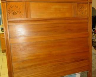 Antique Eastlake Victorian Oak Wood Tall Headboard/Footboard & Rails Full Size Bed Frame