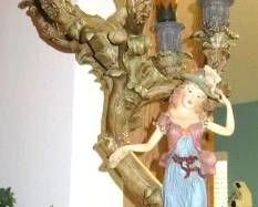 Vintage Five Tulip Globe Victorian Lady & Dog Table Lamp 