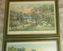 Antique Currier & Ives Lithograph American Homestead, Winter, Spring & Summer