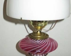 Fenton Cranberry Glass Table Lamp with Marble Base