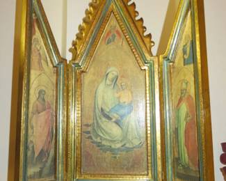 Florentine Gilt Religious Tryptic - Madonna & Child