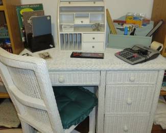 White Wicker Desk & Chair