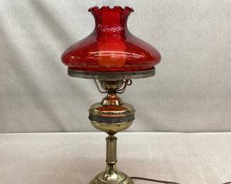 Ruby Red Glass Hurricane Lamp