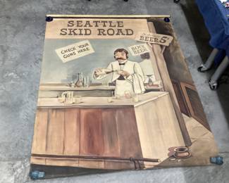 Large 7'5" x 5'11" Hand-Painted Canvas Mural 1940s