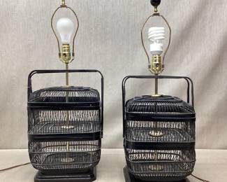 Open Wicker Stacking Basket Lamps