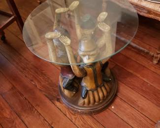 GLASS TOP TABLE WITH MONKEY FIGURAL BASE