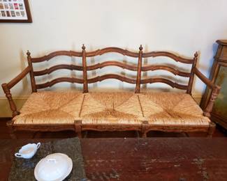 FRENCH PROVINCIAL SETTEE WITH RUSH SEAT