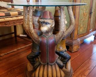 GLASS TOP TABLE WITH MONKEY FIGURAL BASE