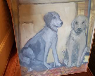 DOG PAINTING, OIL ON CANVAS BY V. BURNETT