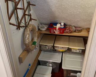 Tubs of craft and sewing supplies