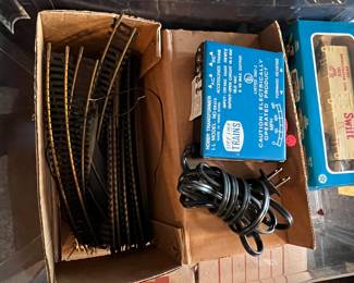HO scale railroad track and transformer 