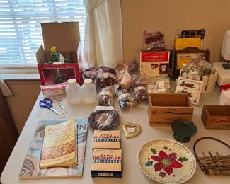 Christmas decor; craft books and supplies