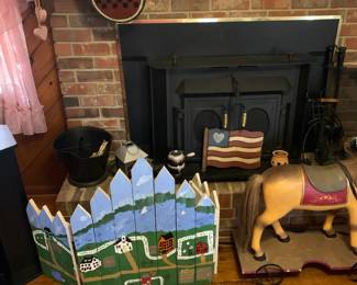 Painted picket fence fire place screen