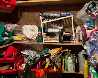 Storage room full of tools and hardware, cleaning supplies, etc.