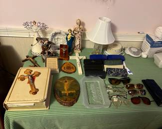 Catholic items; glasses 