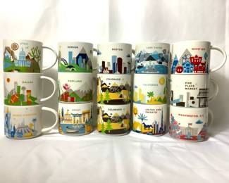 JOSW207 Starbucks You Are Here Collection All together there are 15 collectible mugs. Some mugs were displayed & may have museum wax residue on the bottom of the mug.
