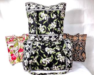 JOSW904 Vera Bradley Collection 1 matching duffel bag and tote bag set black with white dogwoods