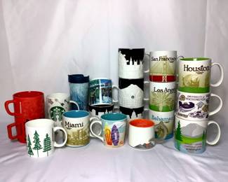 JOSW208 Starbucks Collectible Mugs Cups 17 in total, all different sizes and types. Mugs were displayed & some may have museum wax residue on the bottoms.