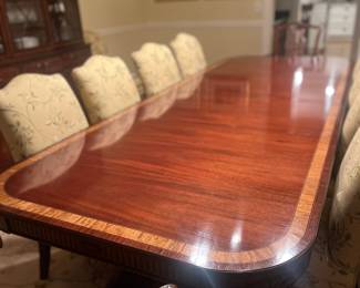 Elegant & generous size Mahogany double pedestal table with banding. 