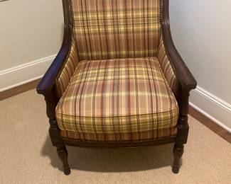Or of plaid  chairs with wood framing