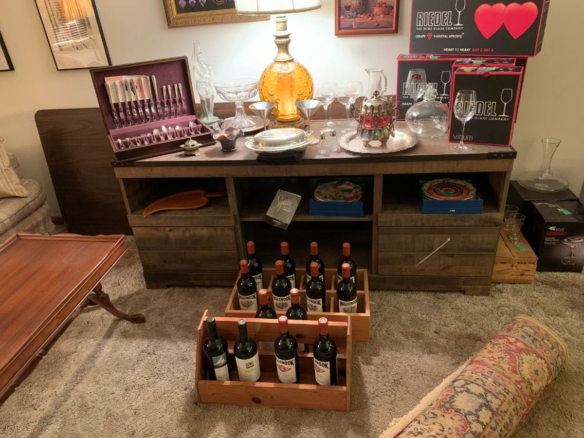 olathe bar ware, silver serving trays, misc